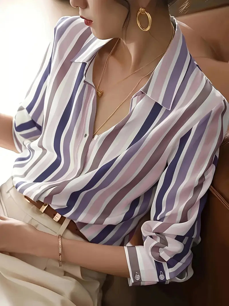 Dovie - Camisa casual de botones a rayas para mujer