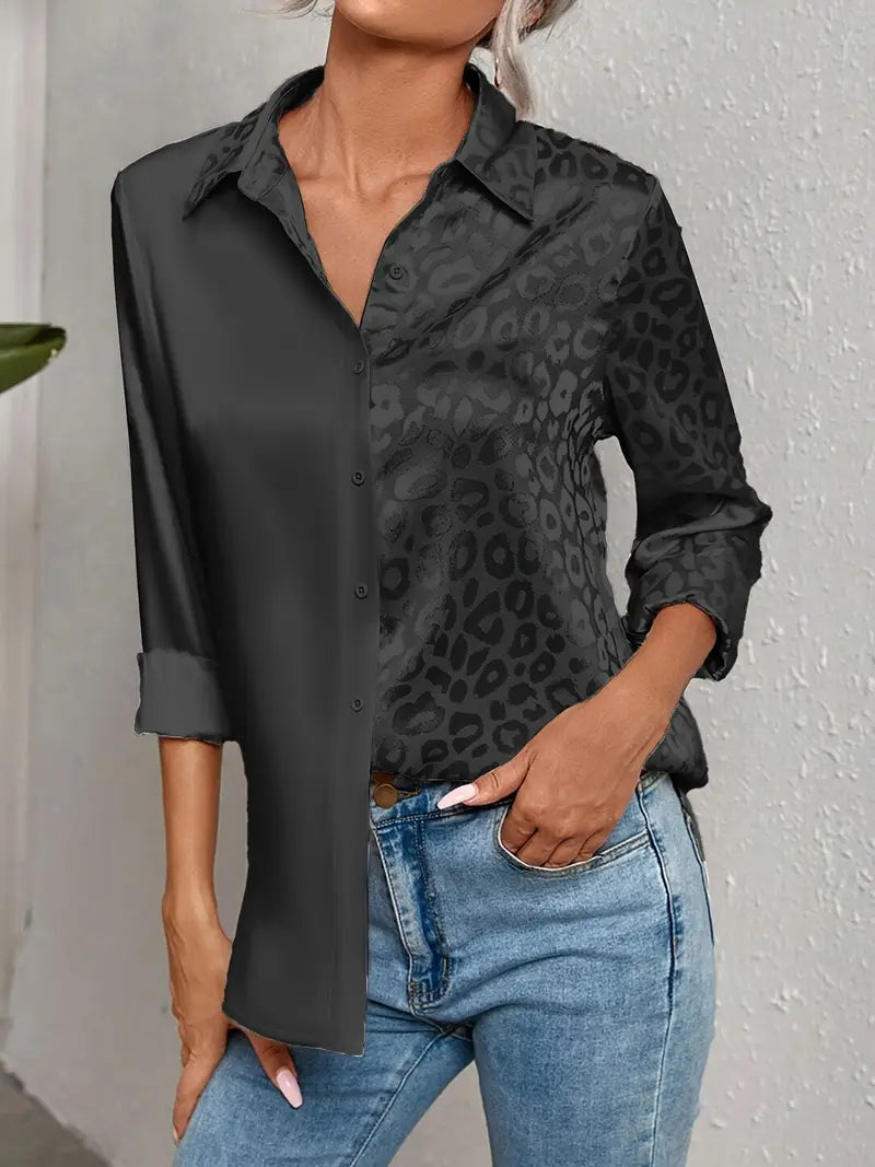 Callie - Blusa con botones delanteros y patchwork de leopardo