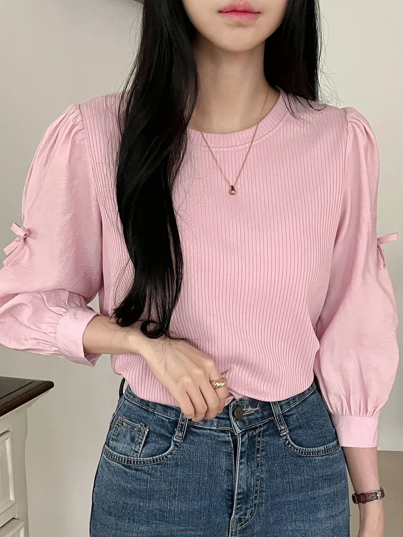Corliss - Blusa de mujer de manga larga con detalle de lazo