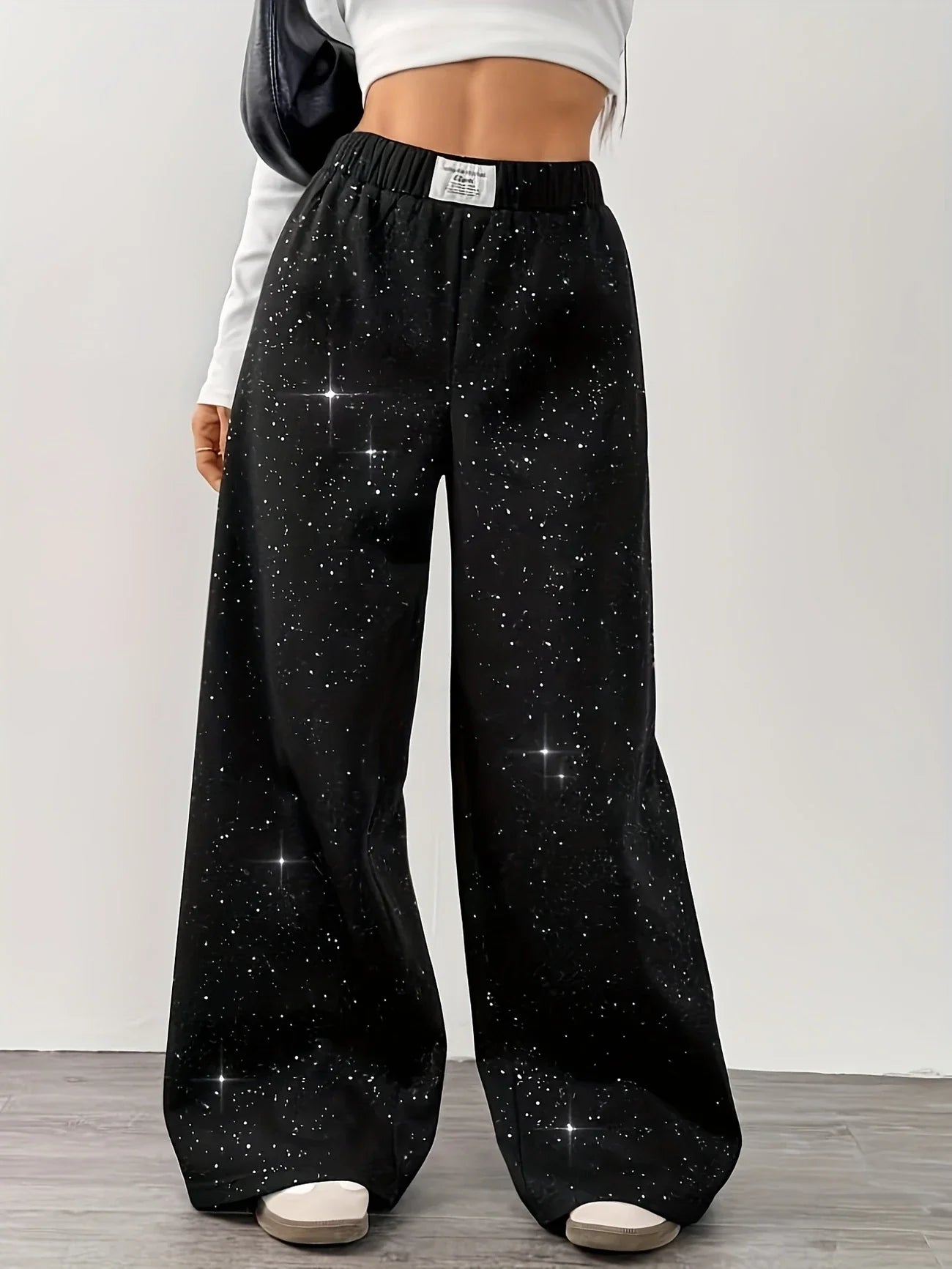 Belva - Pantalones anchos con estampado de estrellas y galaxias para mujer
