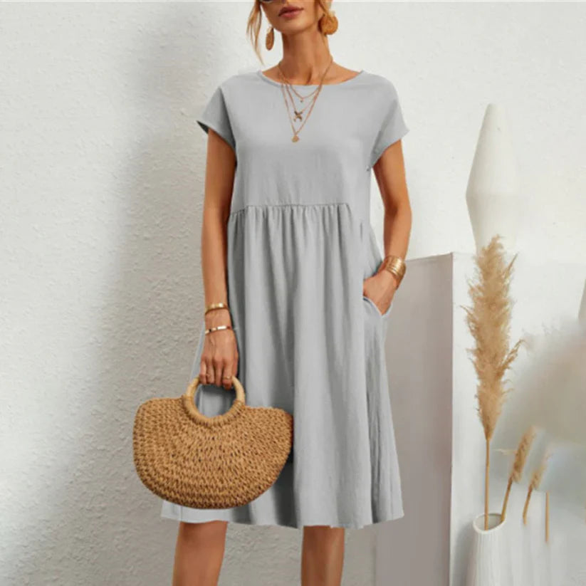 Dixie - Elegante vestido femenino de cuello redondo y línea A