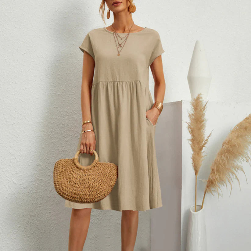 Dixie - Elegante vestido femenino de cuello redondo y línea A