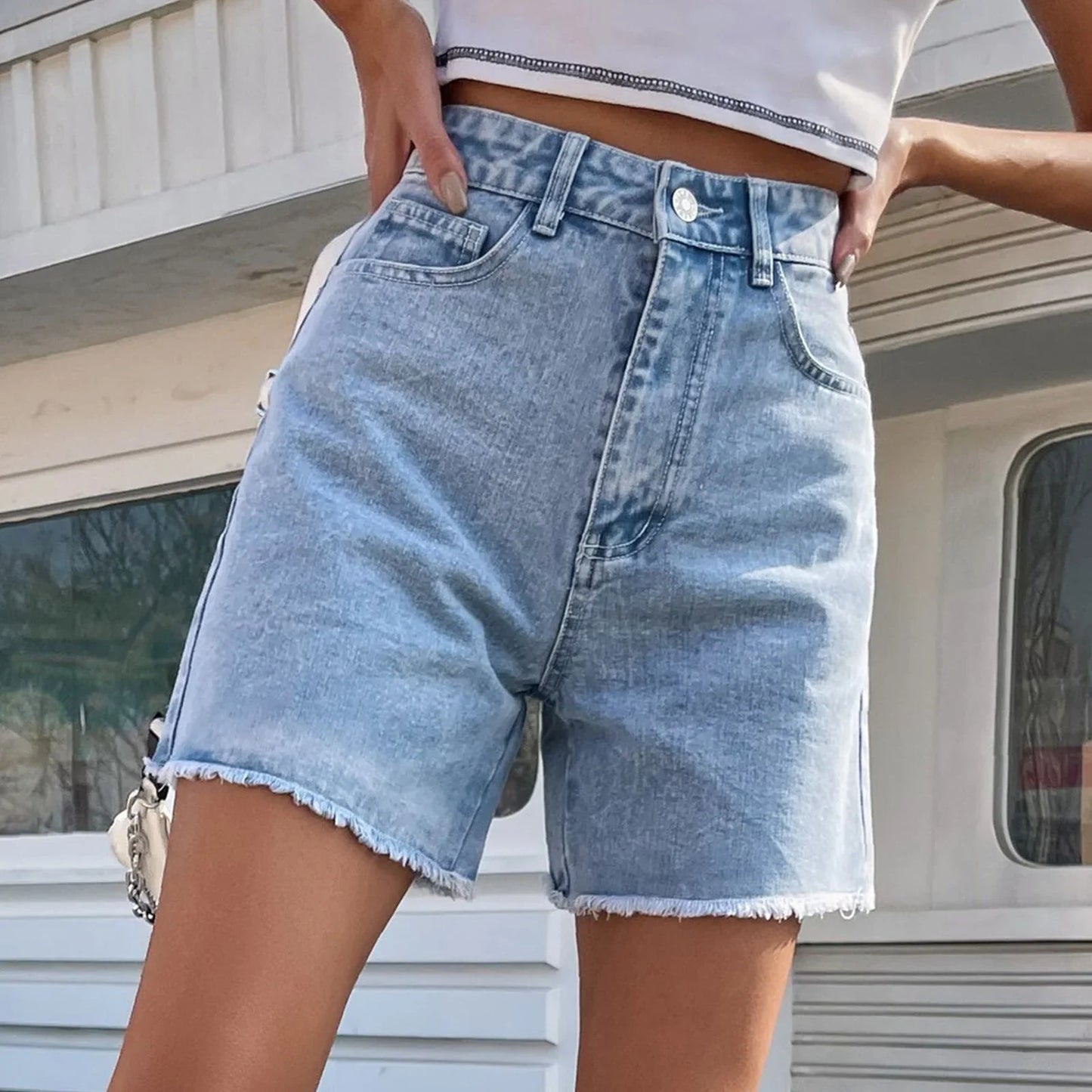Camille - Pantalones cortos vaqueros adelgazantes de cintura alta para mujer