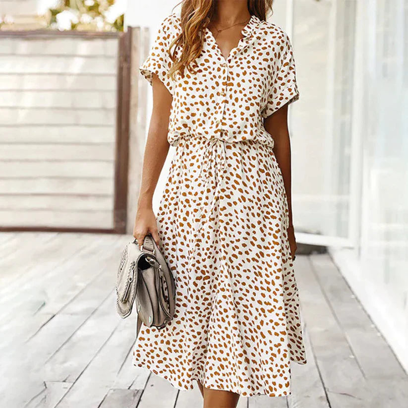 Jessica - Vestido estampado de manga corta y escote en pico