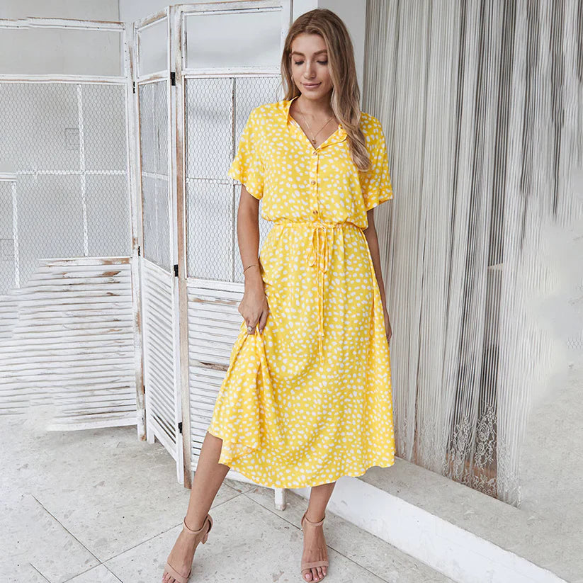Jessica - Vestido estampado de manga corta y escote en pico