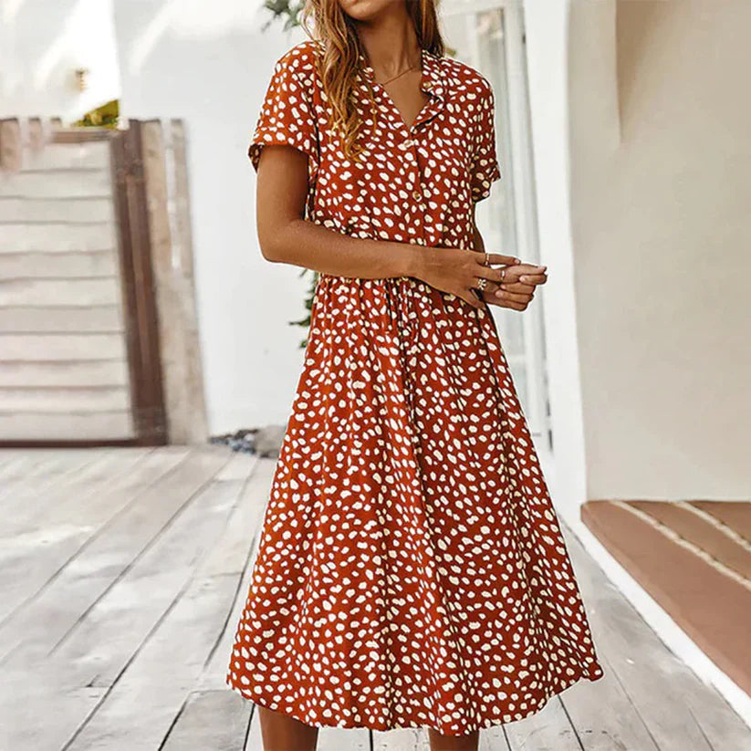 Jessica - Vestido estampado de manga corta y escote en pico