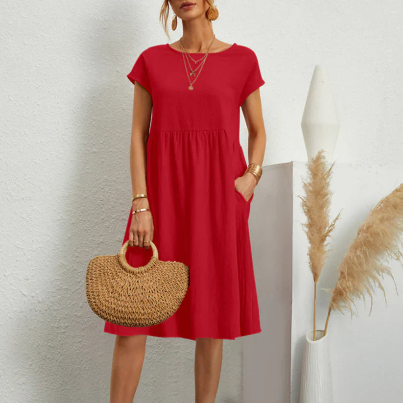 Dixie - Elegante vestido femenino de cuello redondo y línea A