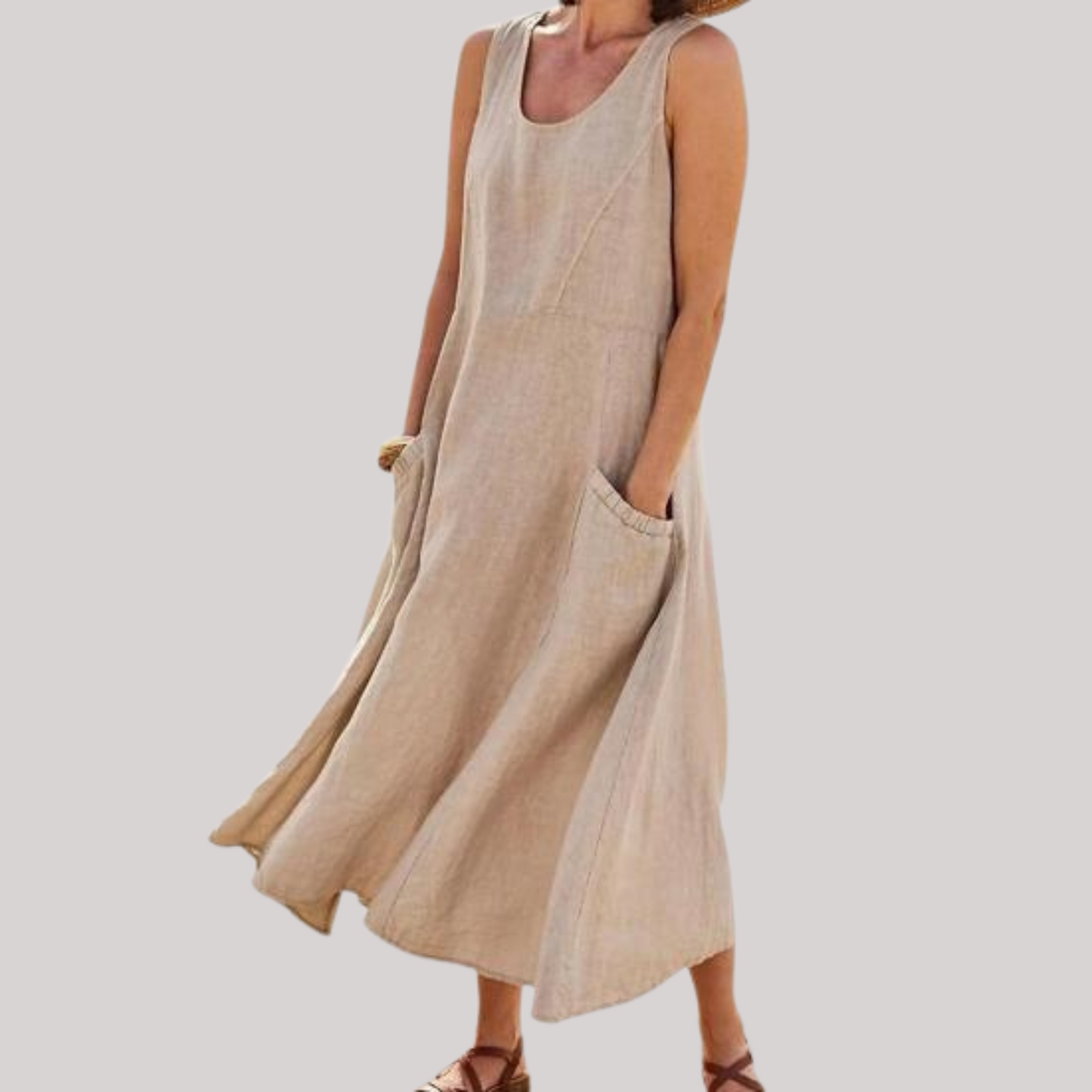 Jolie – Vestido midi de lino y algodón sin mangas