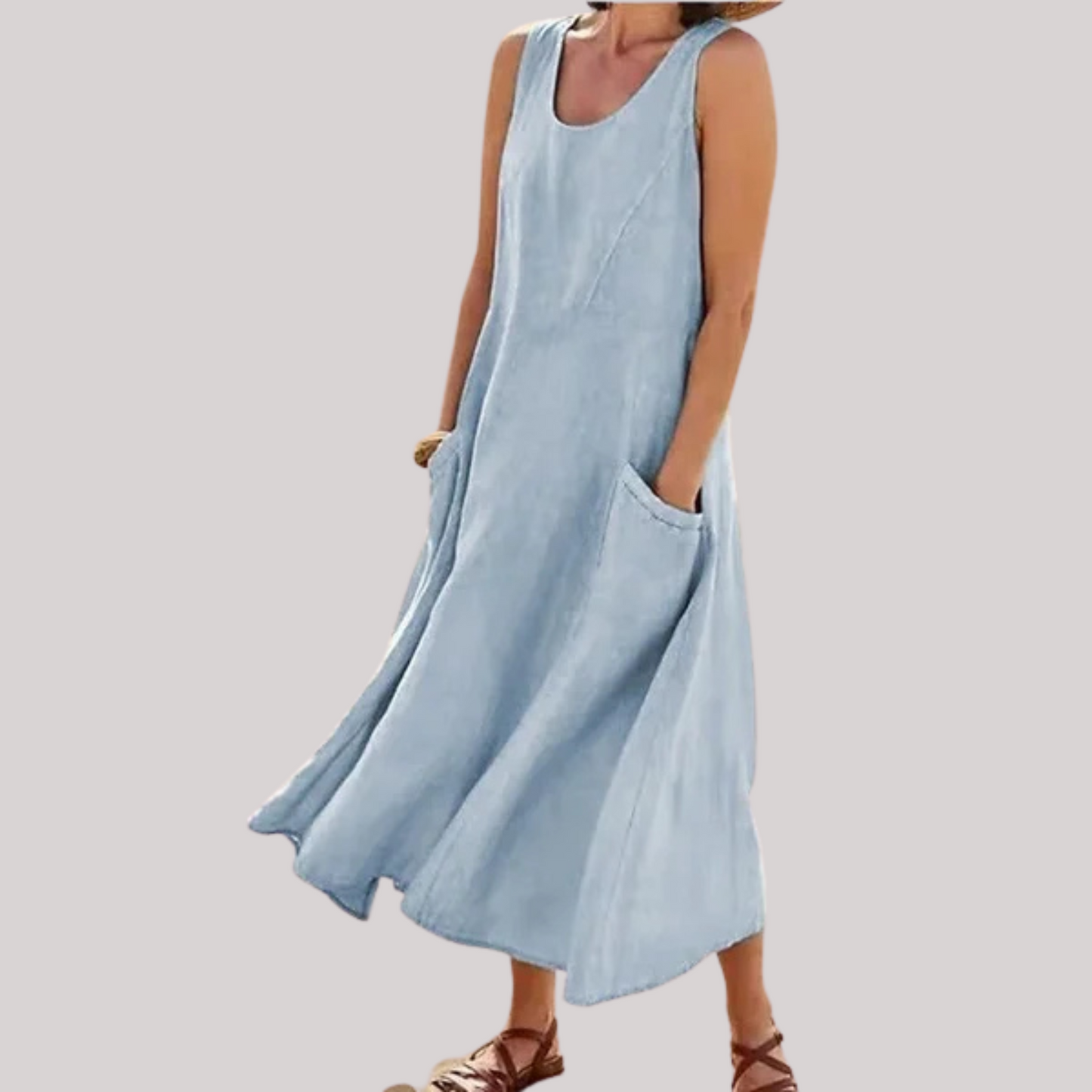 Jolie – Vestido midi de lino y algodón sin mangas