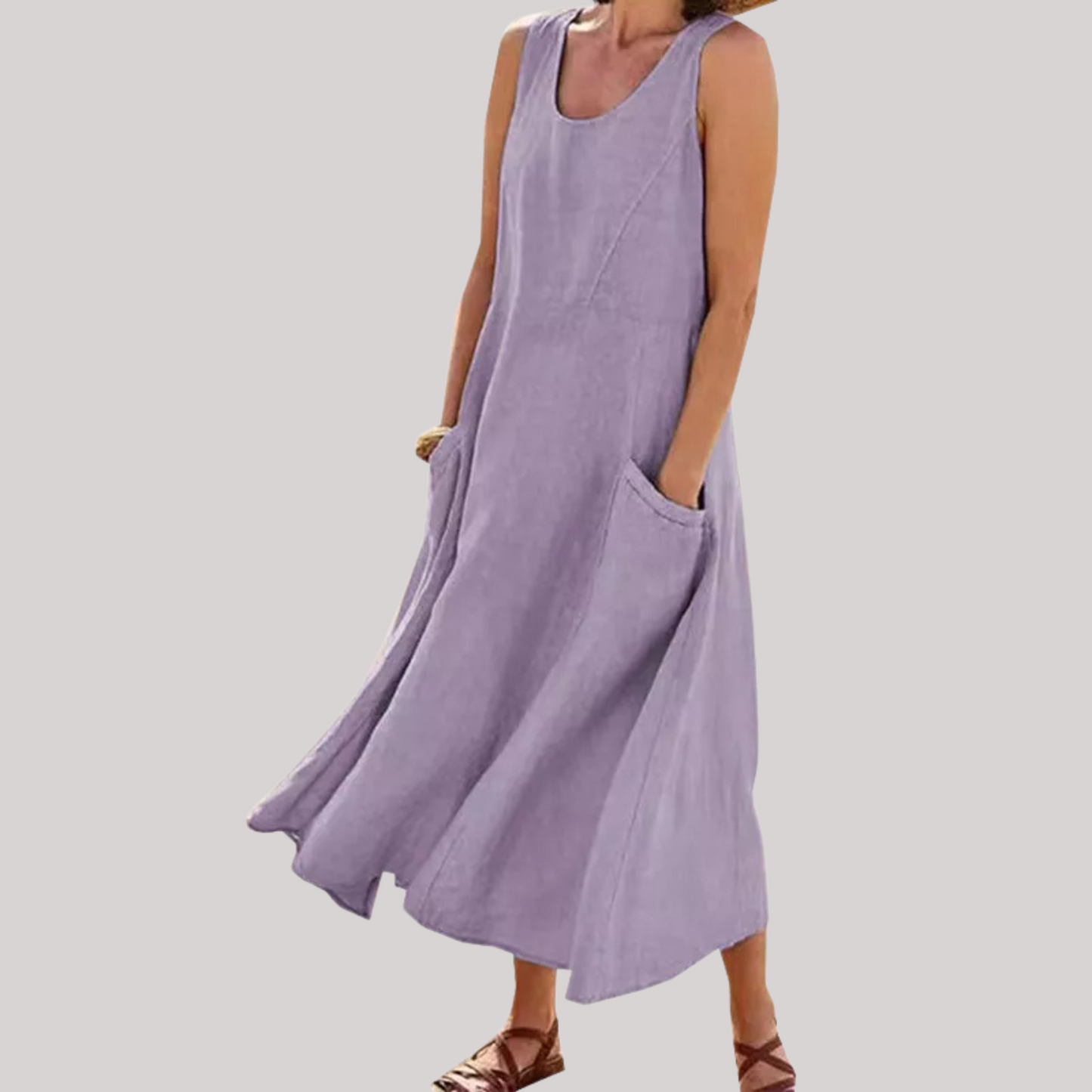 Jolie – Vestido midi de lino y algodón sin mangas