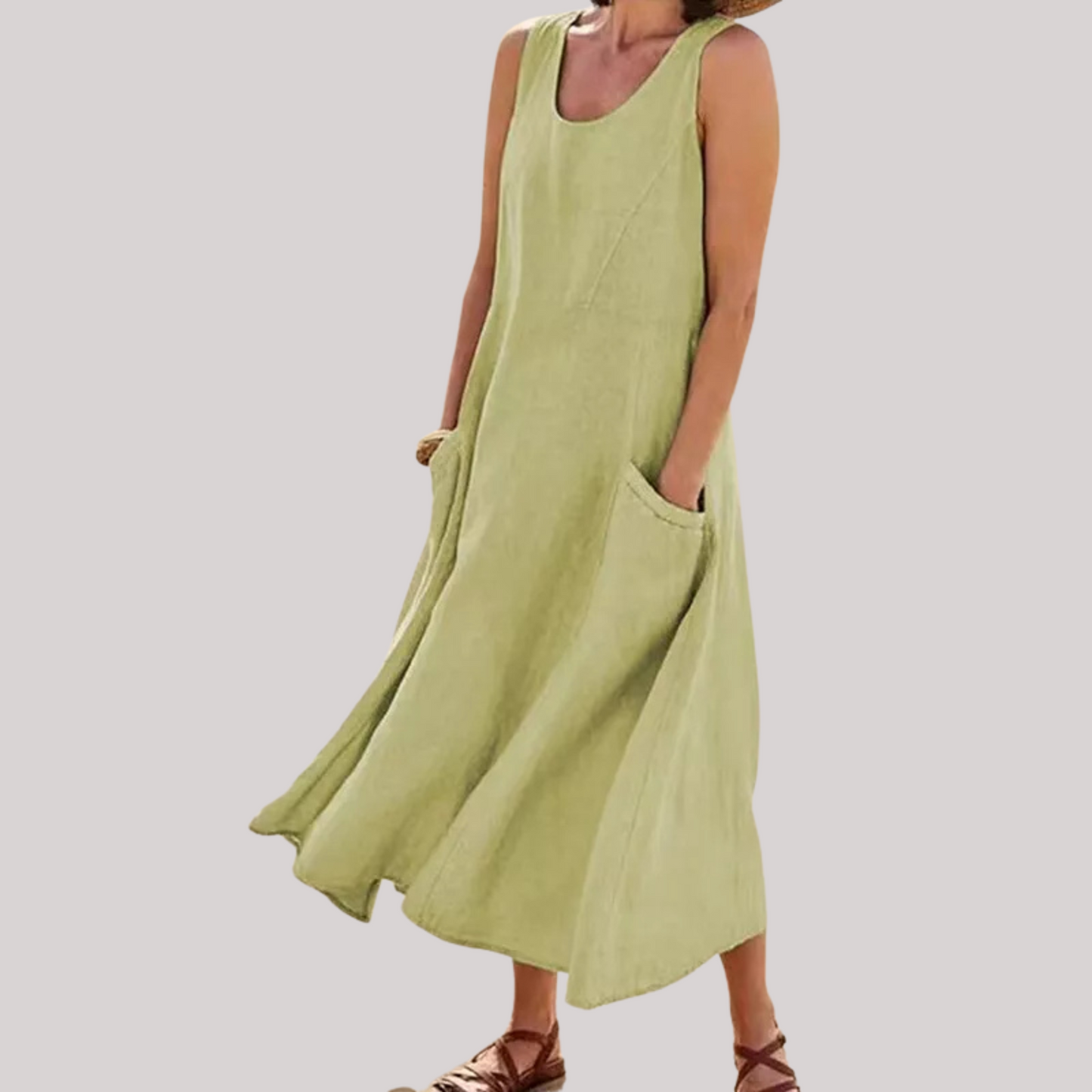 Jolie – Vestido midi de lino y algodón sin mangas