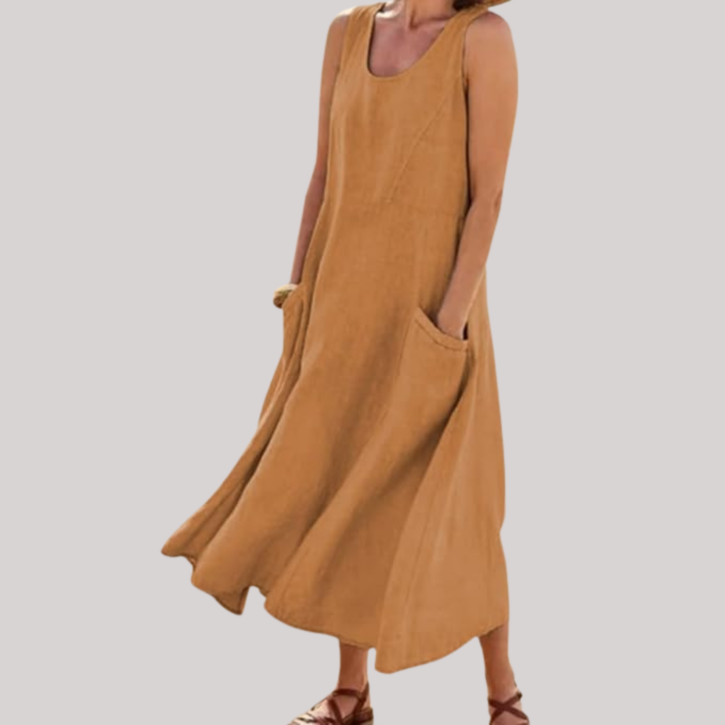 Jolie – Vestido midi de lino y algodón sin mangas