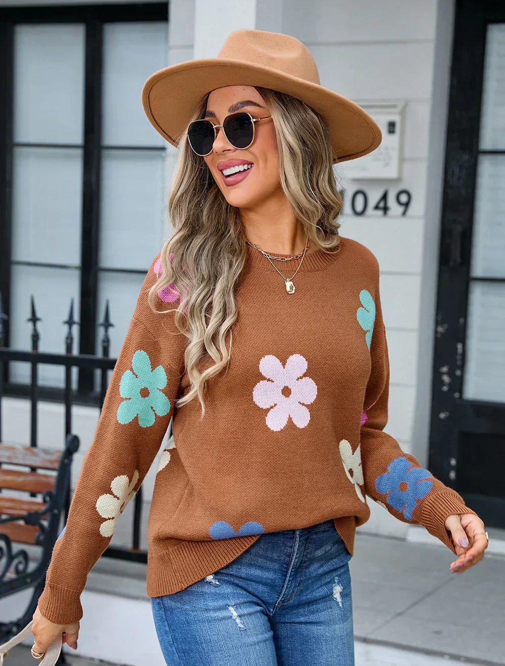 Aislin |Suéter casual de crochet con estampado floral