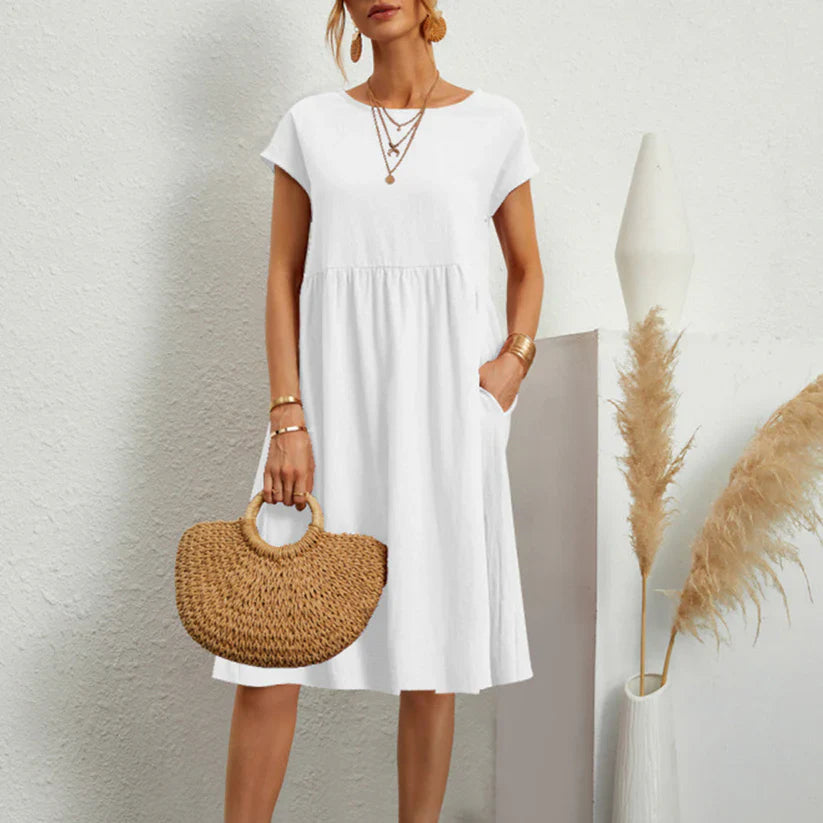 Dixie - Elegante vestido femenino de cuello redondo y línea A