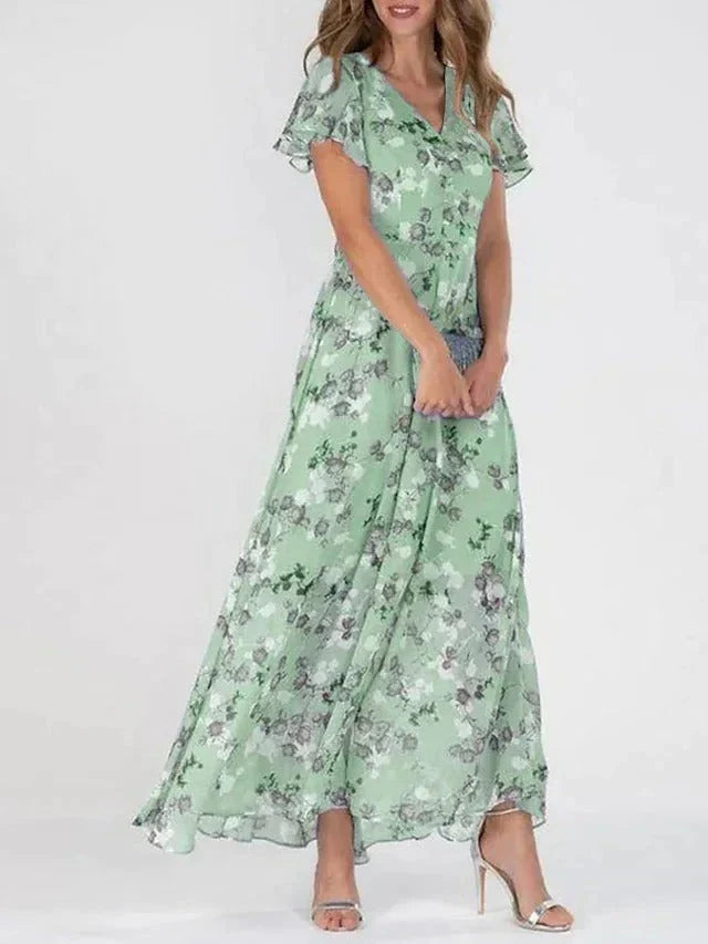 Clarissa - Vestido de línea A con estampado floral y escote en V