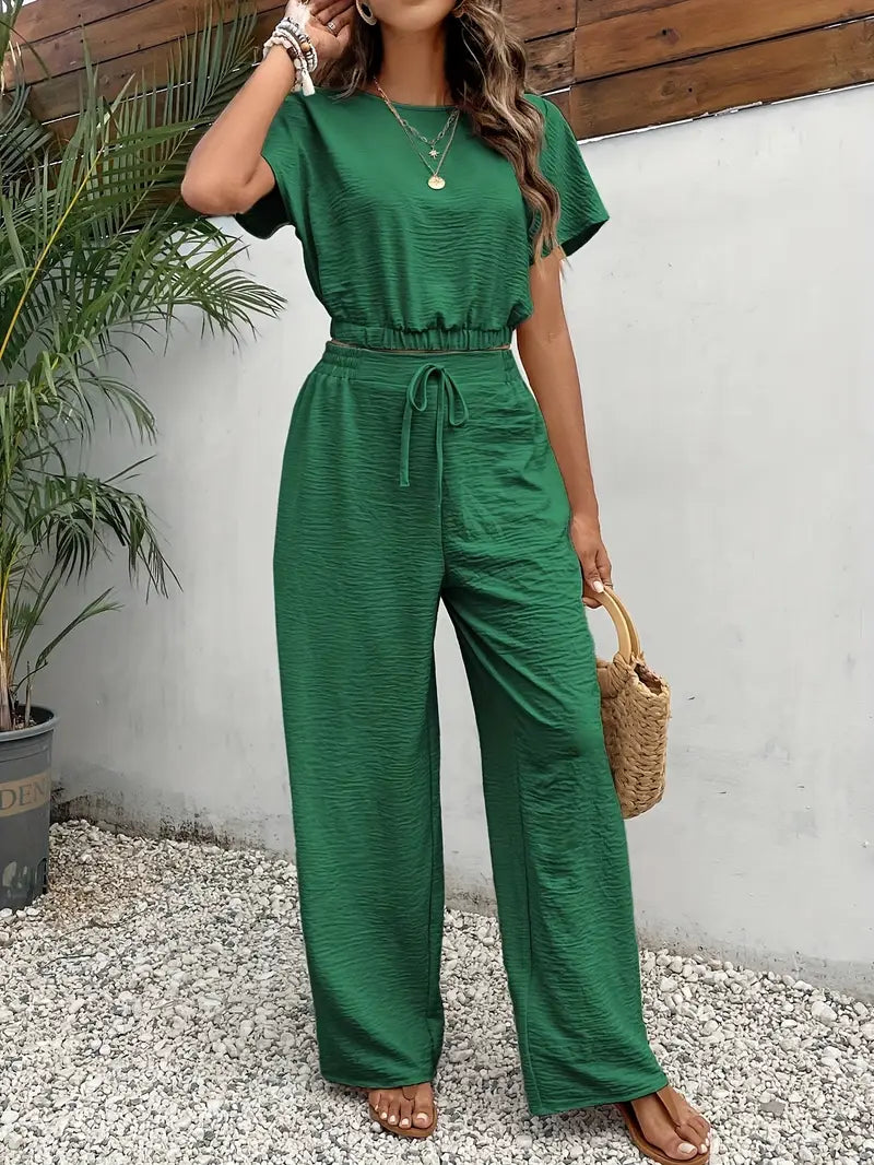 Amity - Top de manga murciélago y pantalón con cintura de cordón