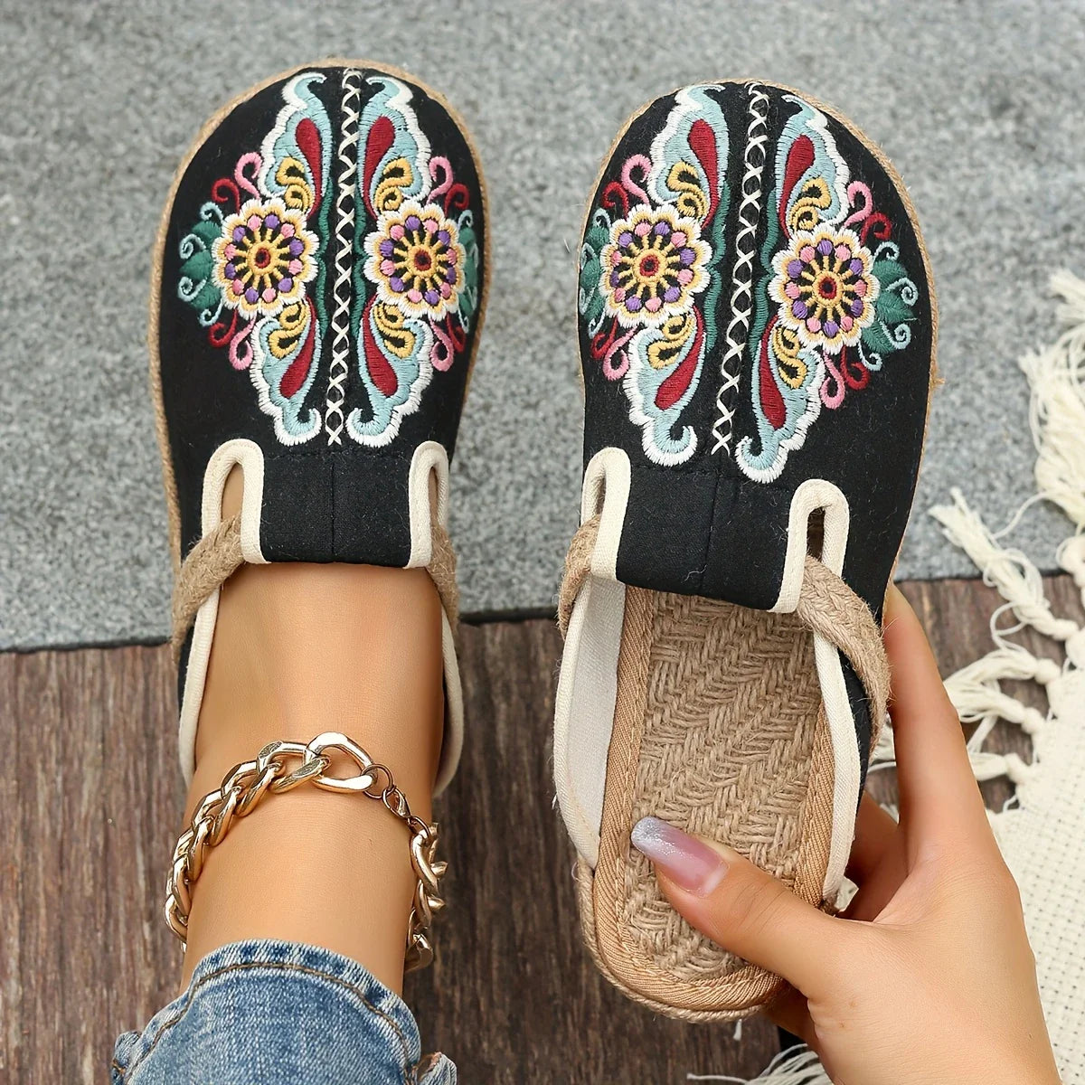 Teresa - Alpargatas boho-chic con bordado floral