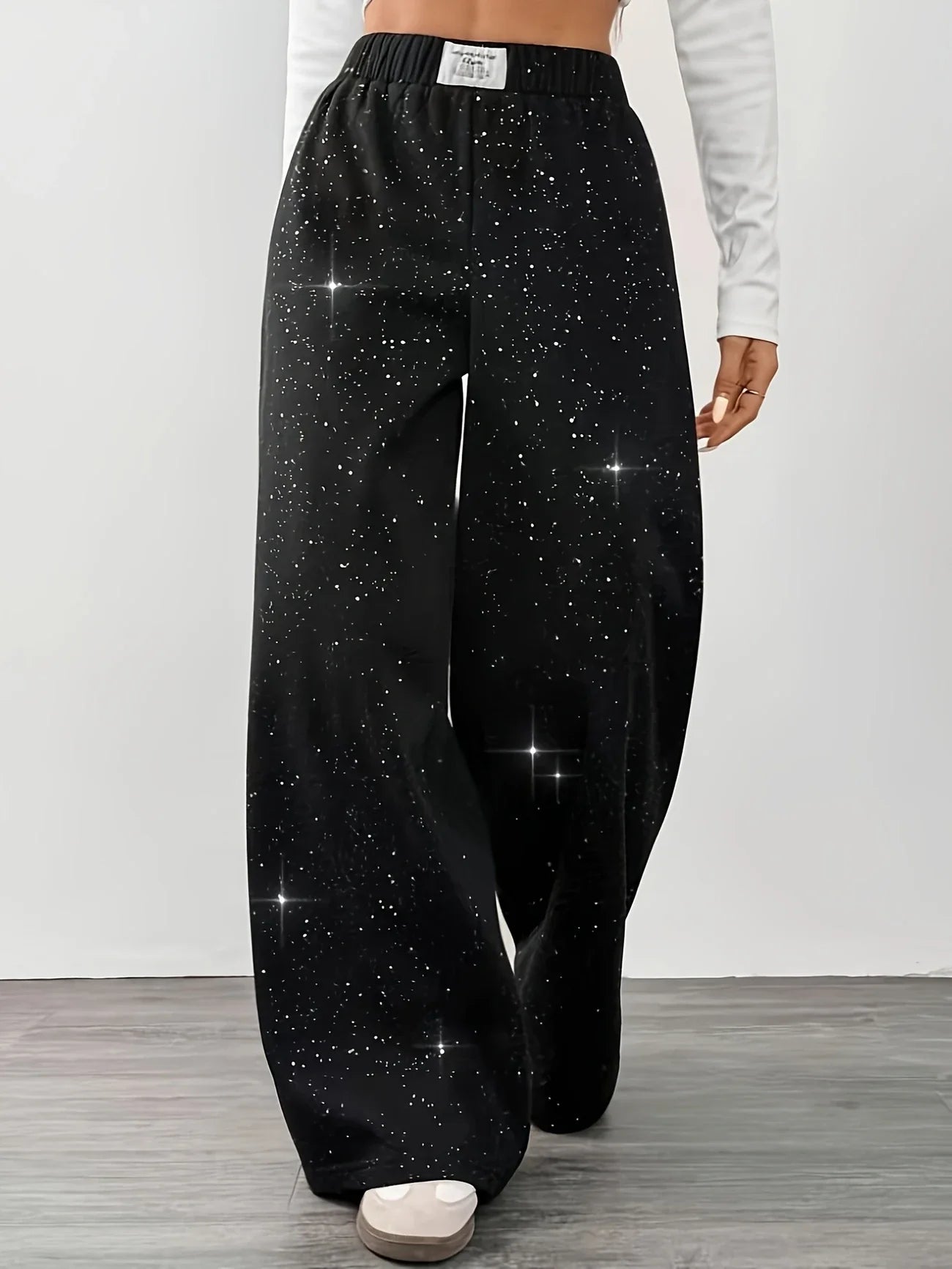 Belva - Pantalones anchos con estampado de estrellas y galaxias para mujer