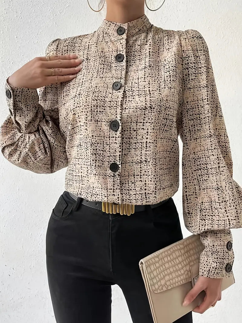 Monica - Blusa con estampado abstracto y ribete de volantes
