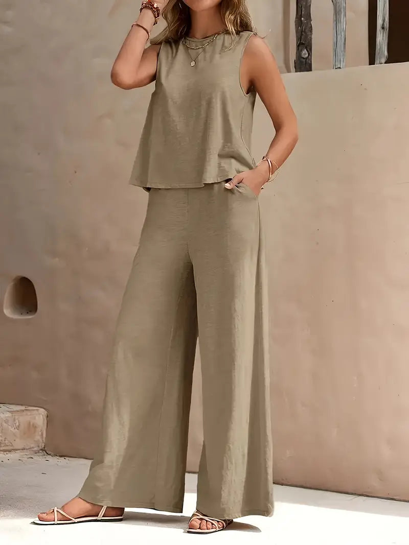 Clarina - Conjunto de top sin mangas y pantalón de pierna ancha