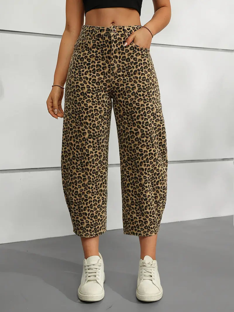 Vallie - Pantalones banana con estampado de leopardo para mujer