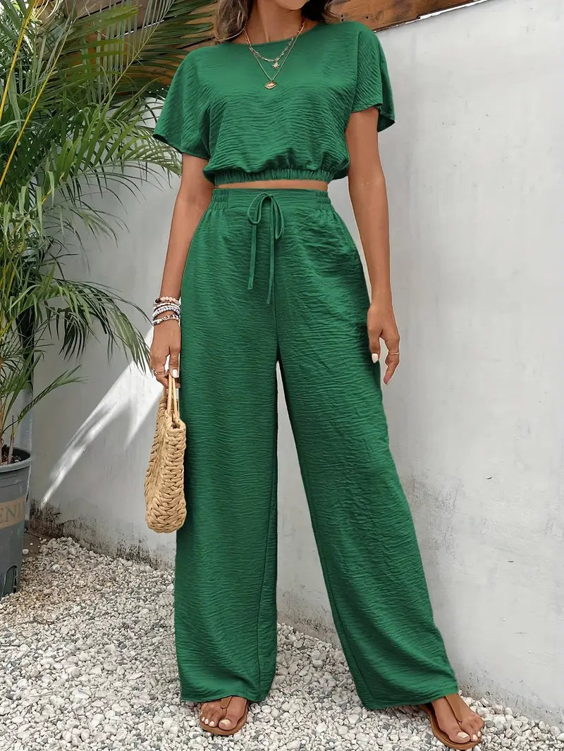 Amity - Top de manga murciélago y pantalón con cintura de cordón