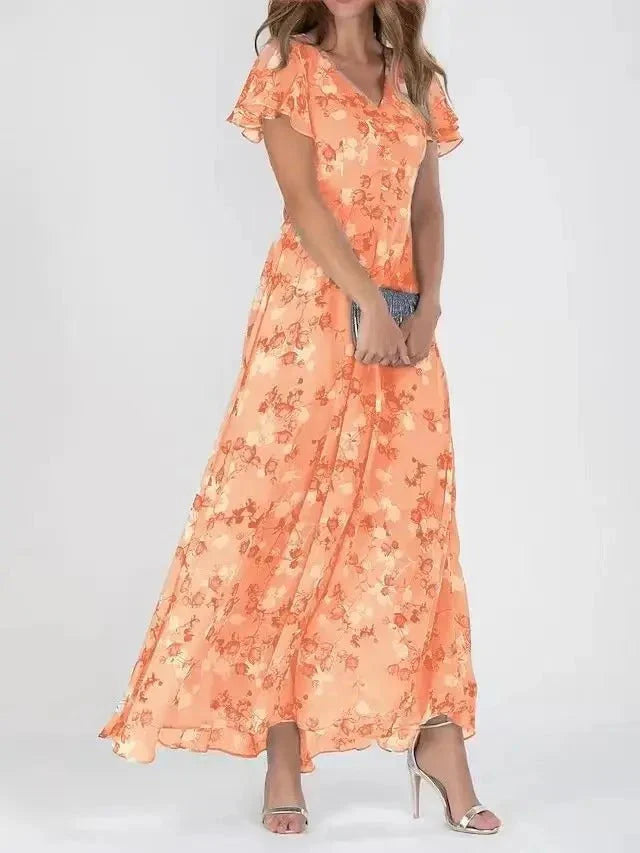 Clarissa - Vestido de línea A con estampado floral y escote en V