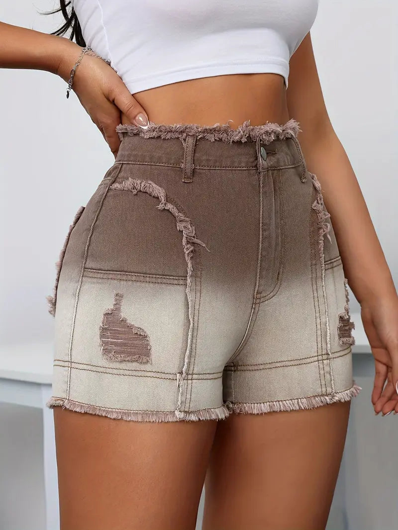 Luma - Shorts vaqueros desgastados con efecto ombré y tiro alto