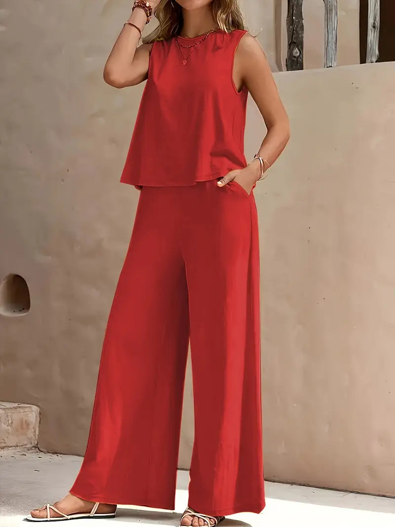 Clarina - Conjunto de top sin mangas y pantalón de pierna ancha