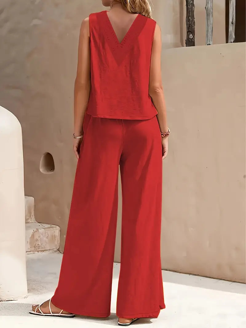 Clarina - Conjunto de top sin mangas y pantalón de pierna ancha