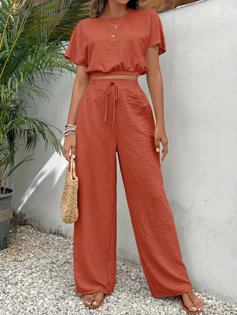 Amity - Top de manga murciélago y pantalón con cintura de cordón
