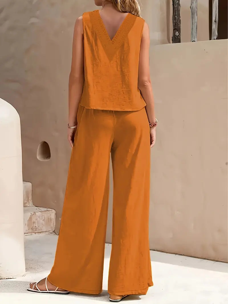 Clarina - Conjunto de top sin mangas y pantalón de pierna ancha