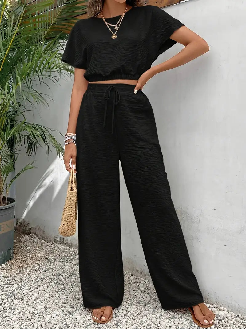 Amity - Top de manga murciélago y pantalón con cintura de cordón
