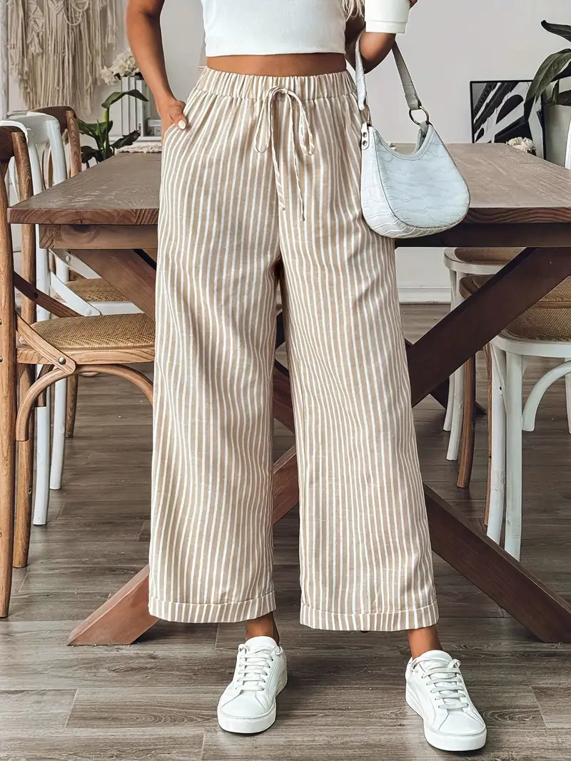 Eugenia - Pantalones casuales de pierna recta a rayas para mujer