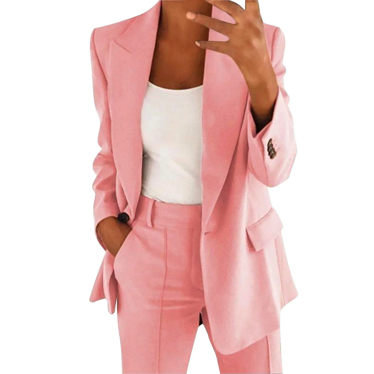MiraSet - Conjunto de traje de mujer con blazer y pantalón en color liso