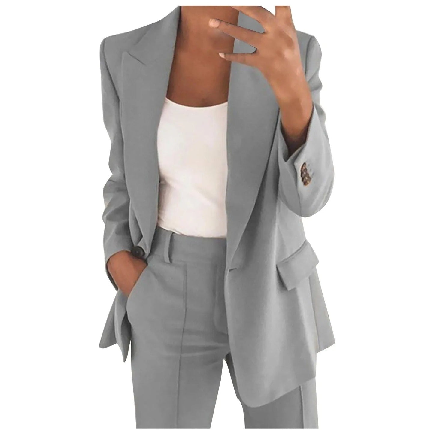 MiraSet - Conjunto de traje de mujer con blazer y pantalón en color liso
