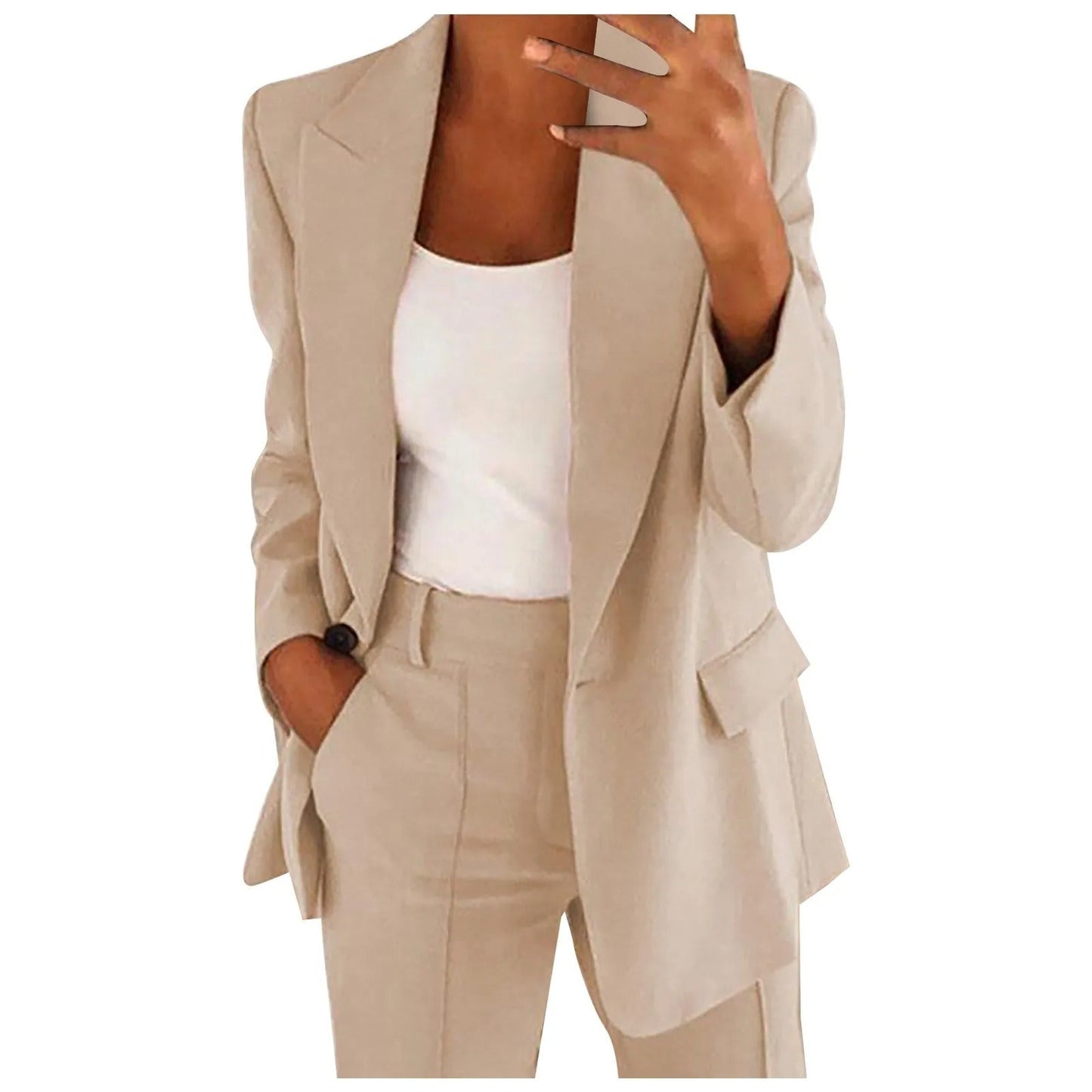 MiraSet - Conjunto de traje de mujer con blazer y pantalón en color liso