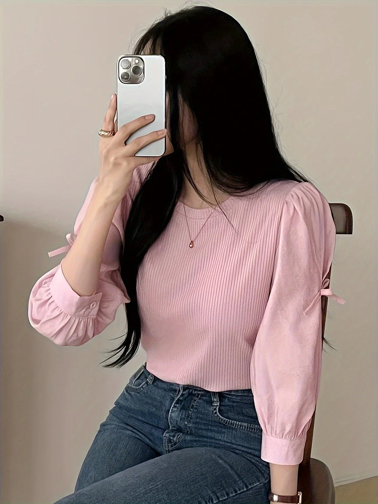 Corliss - Blusa de mujer de manga larga con detalle de lazo