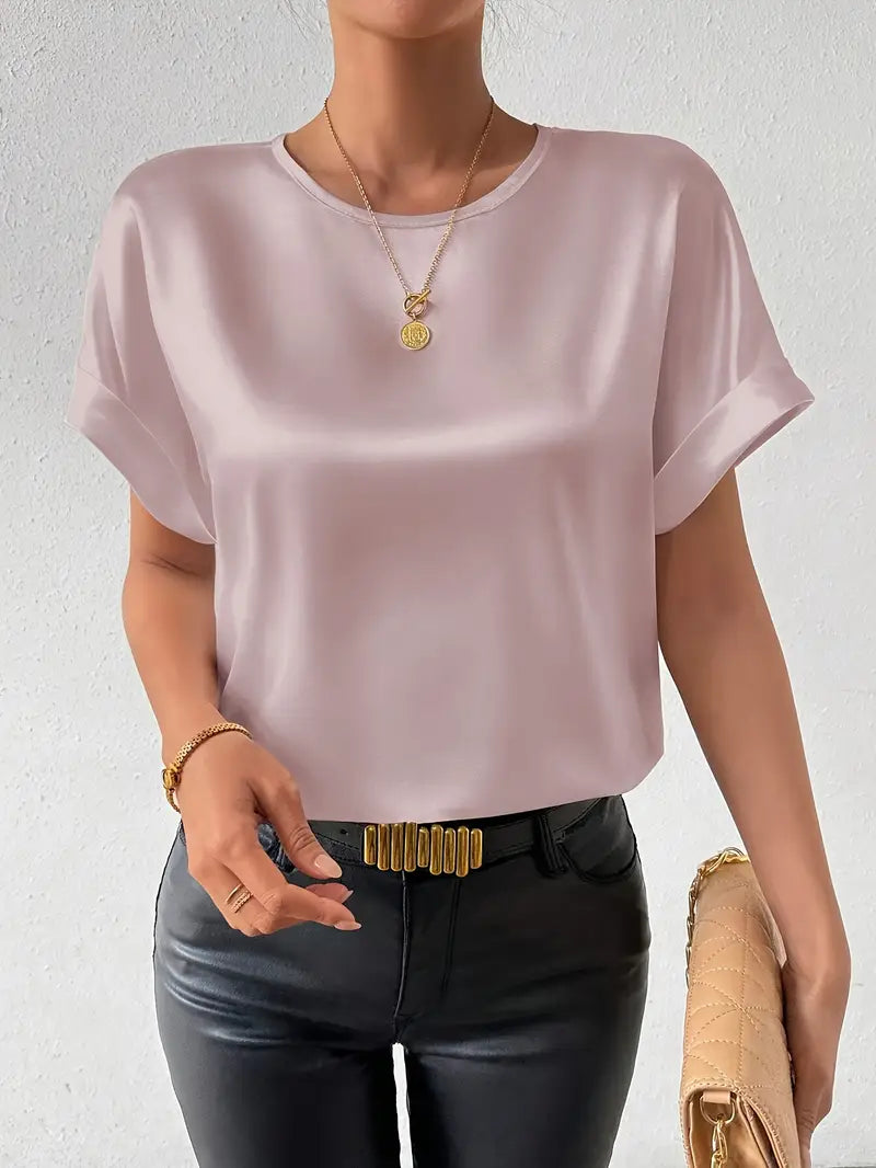 Vallie - Camisa de manga corta con cuello redondo y murciélago para mujer