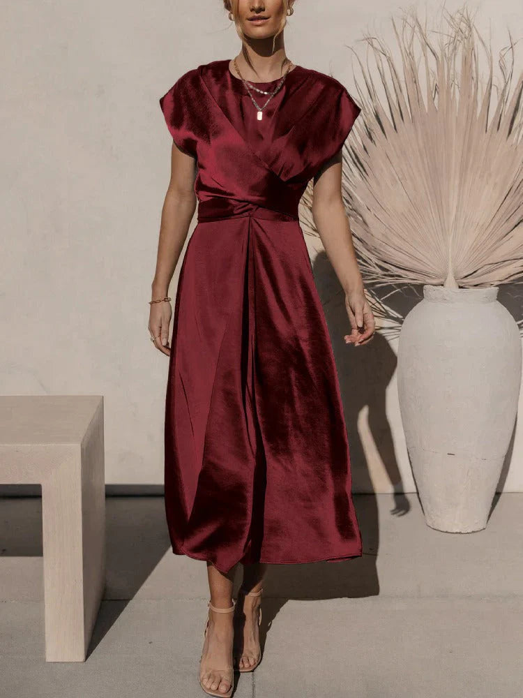 Theodora - Elegante vestido de línea A de satén y seda