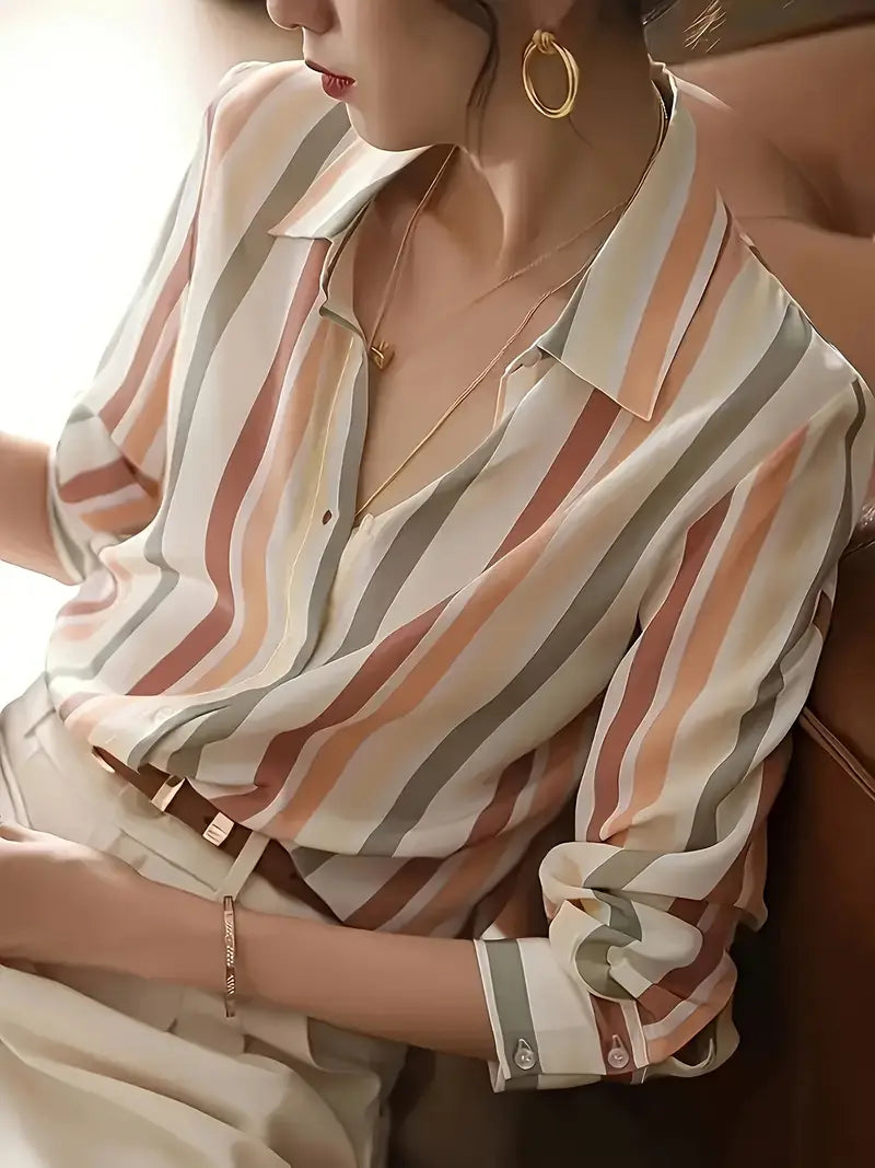 Dovie - Camisa casual de botones a rayas para mujer