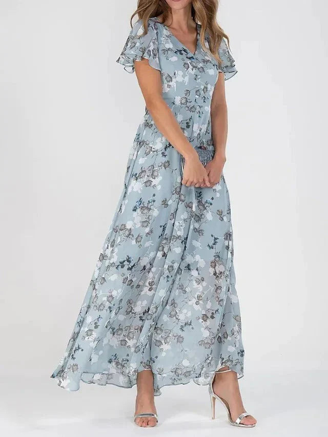 Clarissa - Vestido de línea A con estampado floral y escote en V