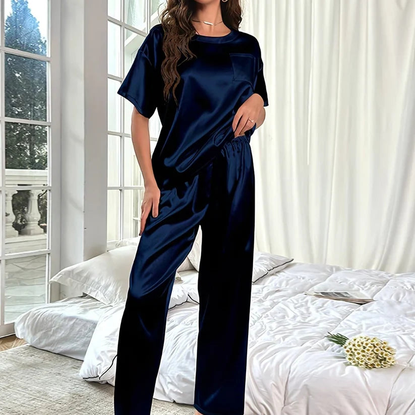 Janey - Conjunto de pijama de satén para mujer