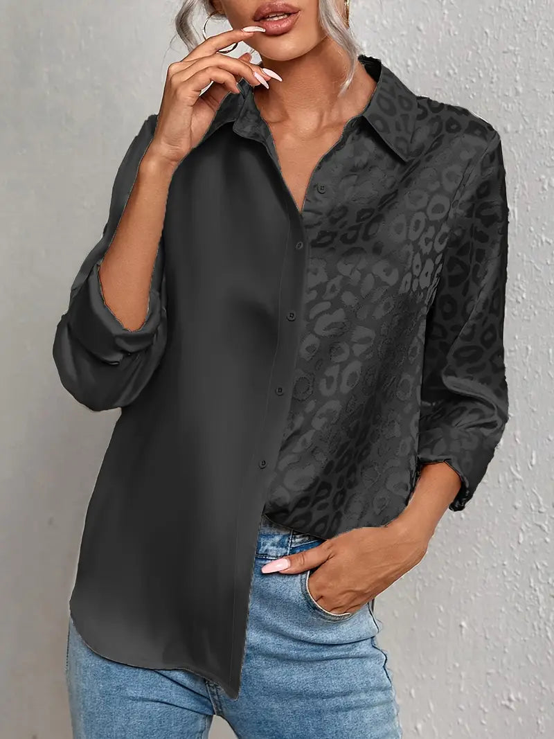 Callie - Blusa con botones delanteros y patchwork de leopardo