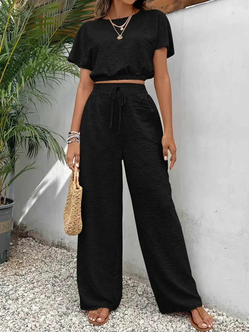 Amity - Top de manga murciélago y pantalón con cintura de cordón