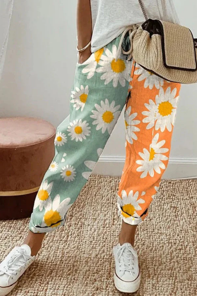 Airish - Pantalones casuales de bolsillo con botones estampados