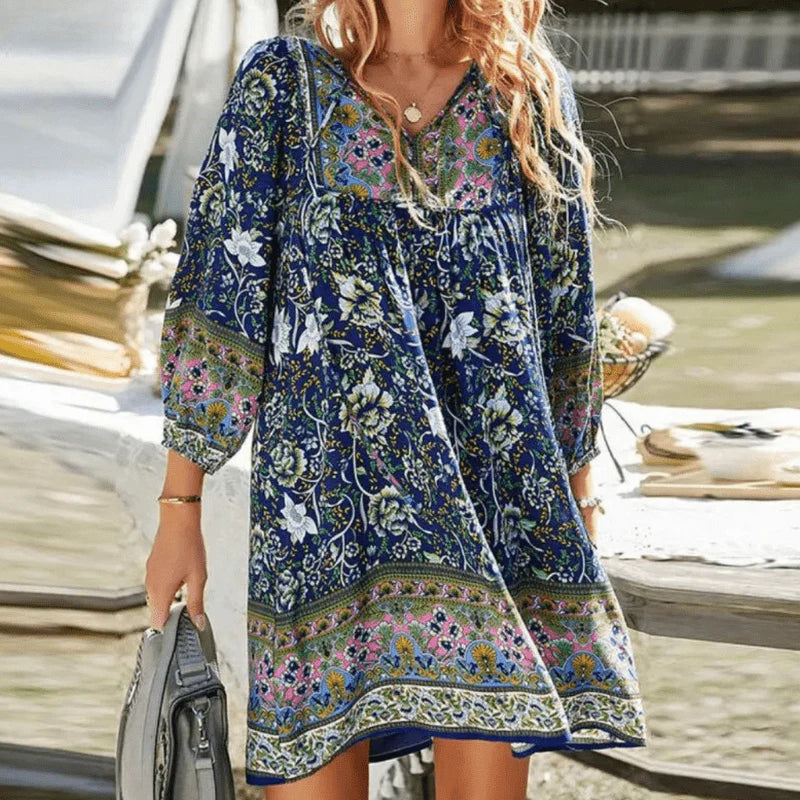 Araminta - Vestido boho estampado y vaporoso para mujer