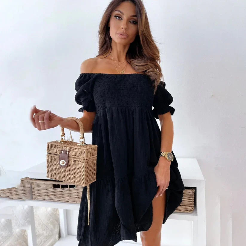 Frona - Elegante vestido con hombros al descubierto para mujer