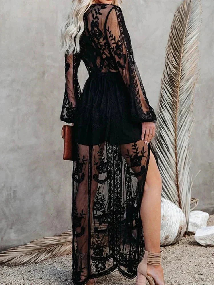 Suzanne - Elegante y vaporoso maxi vestido boho de encaje para mujer