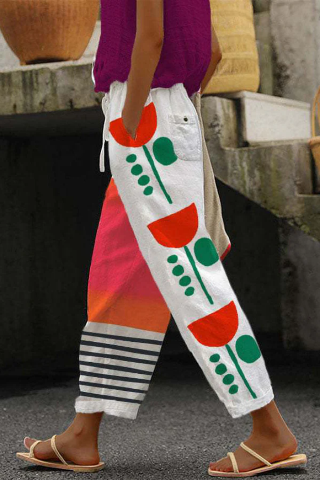 Airish - Pantalones casuales de bolsillo con botones estampados